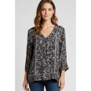 J.Jill V-neck Boho Floral Blouse Gray Size L